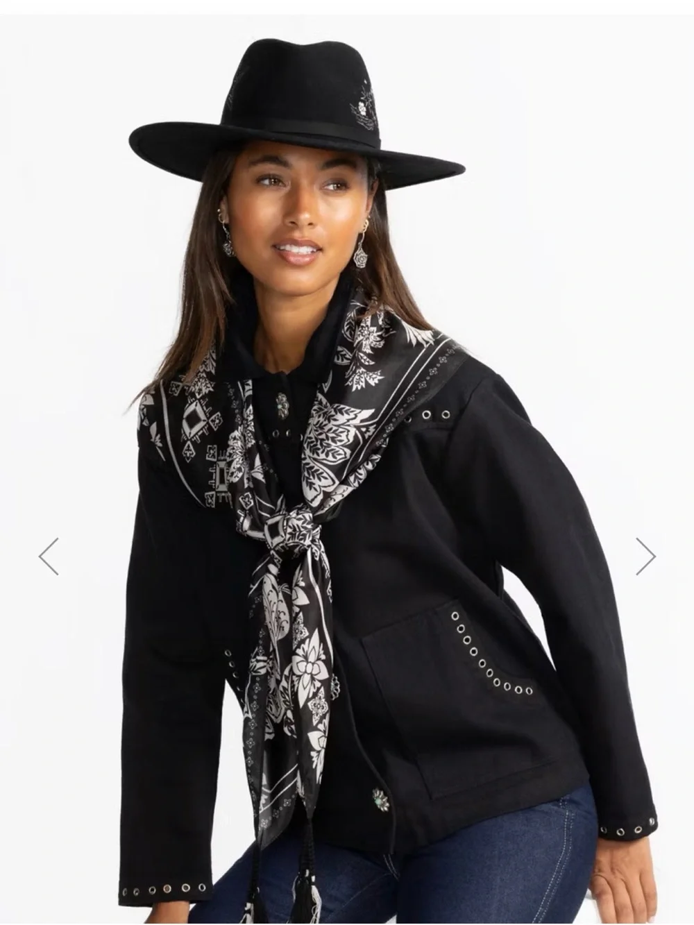 Black and White Johnny Was Myna Silk Floral Scarf